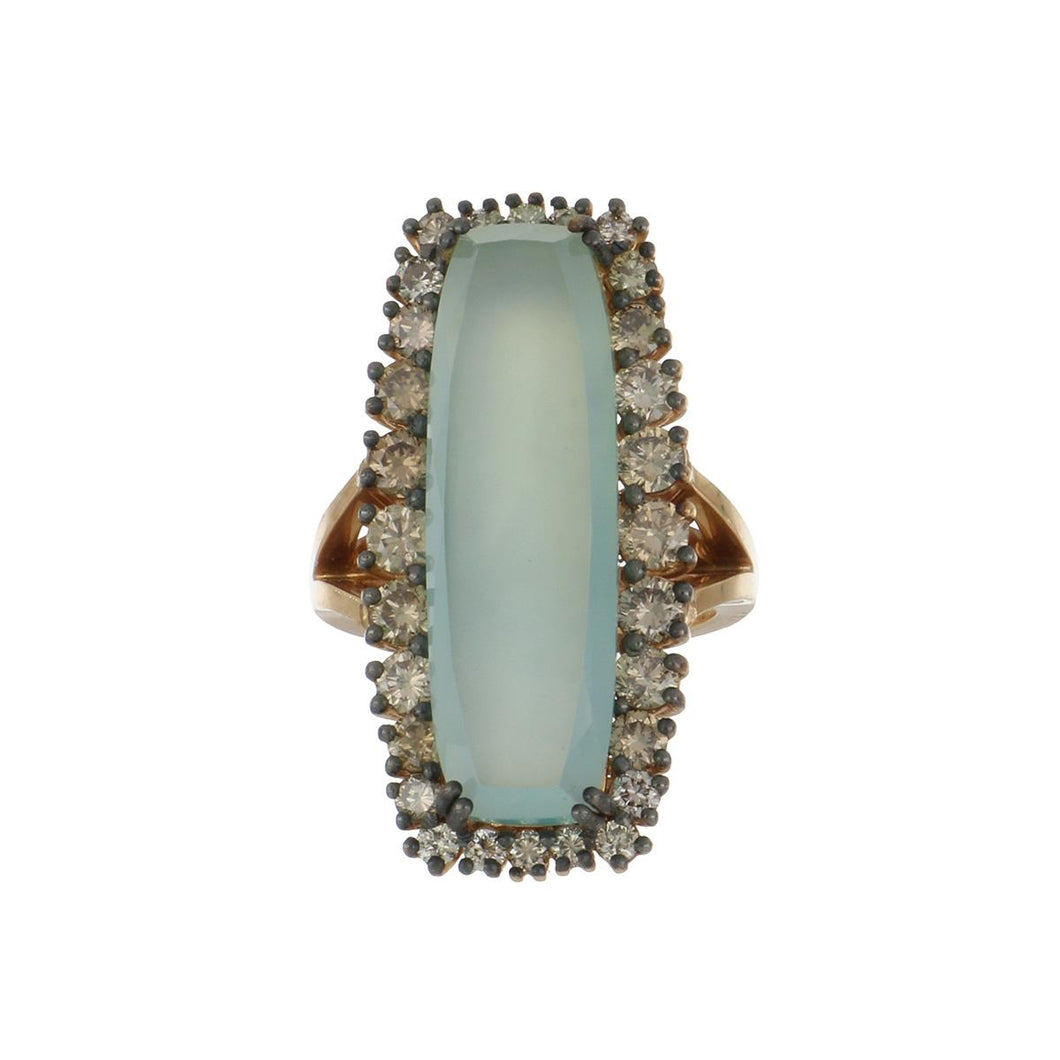 Suzanne Kalan 18K Rose Gold Blue Agate Doublet Barrel Ring with Champagne Diamond Border