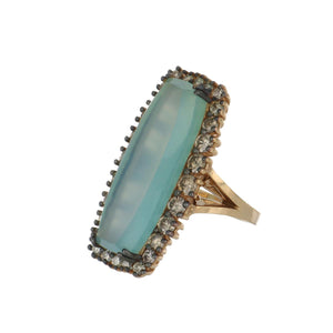 Suzanne Kalan 18K Rose Gold Blue Agate Doublet Barrel Ring with Champagne Diamond Border