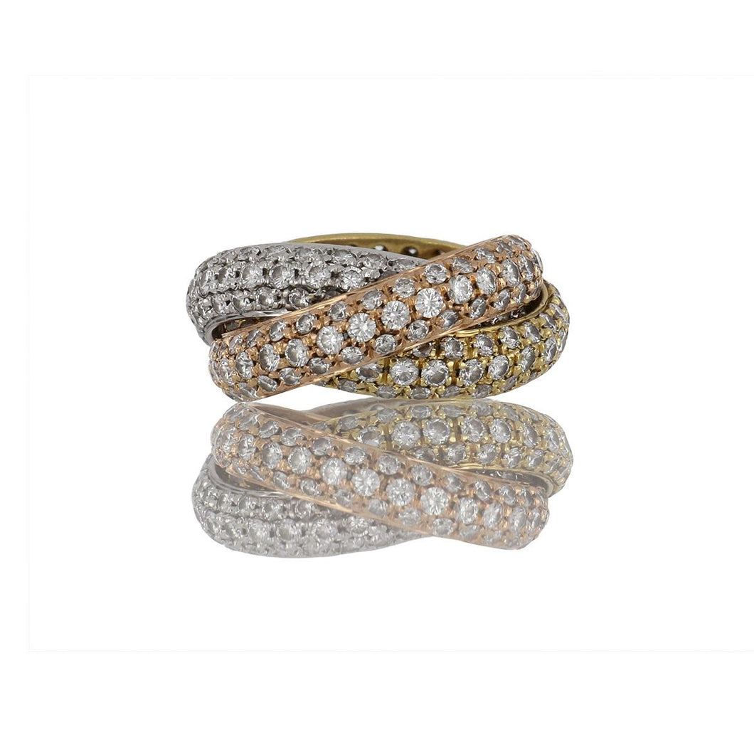 Important Estate Garavelli 18K Tri-Color Gold Pavé Diamond Triple Rolling Ring