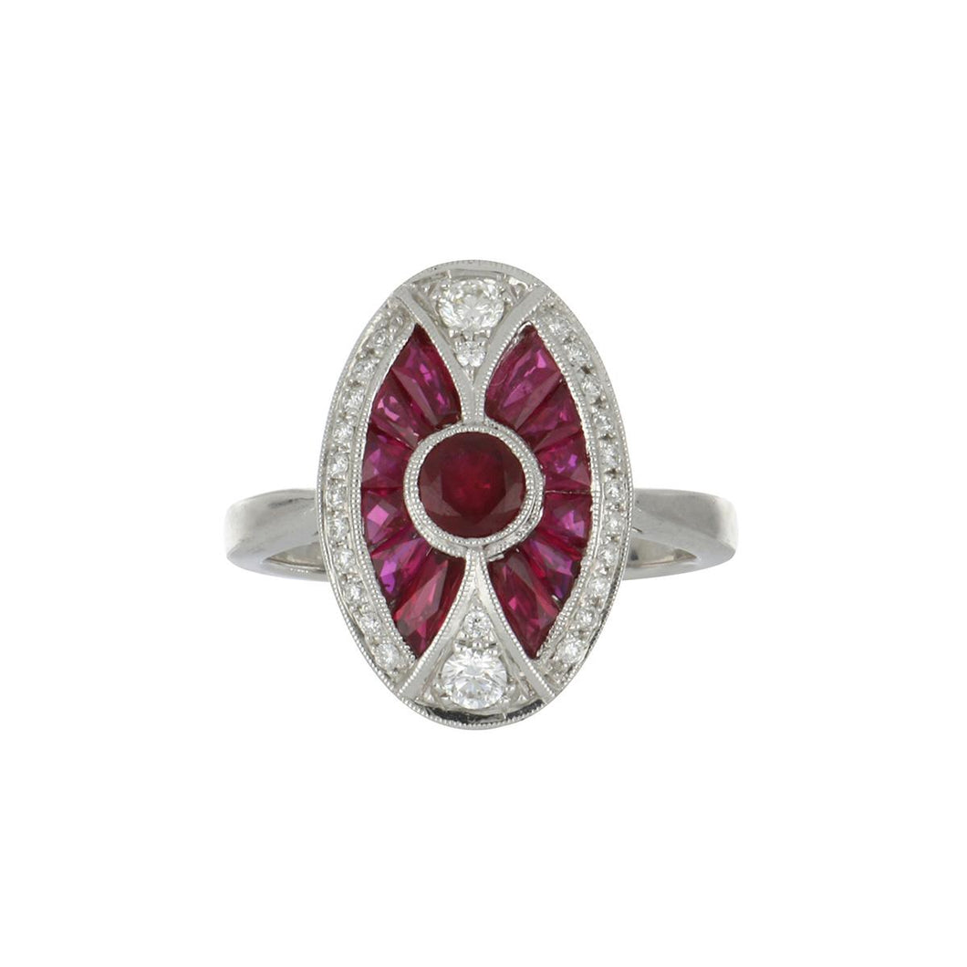 Beverley K 18K White Gold Ruby and Diamonds Oval Ring