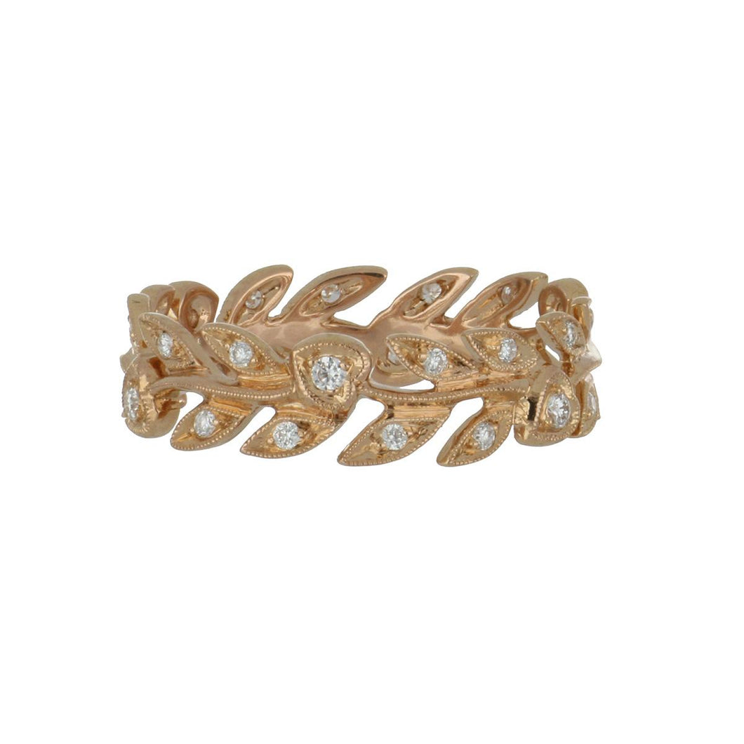 Beverley K 18K Rose Gold Leaf Design Ring with Diamonds