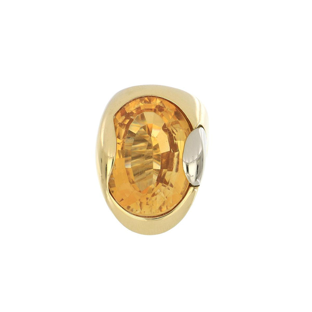 Estate 18K Two Tone Gold Citrine Ring