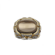 Load image into Gallery viewer, Estate 18K Gold Smoky Quartz and Brown and White Diamond Geometric Openwork Ring
