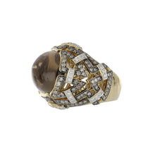 Load image into Gallery viewer, Estate 18K Gold Smoky Quartz and Brown and White Diamond Geometric Openwork Ring
