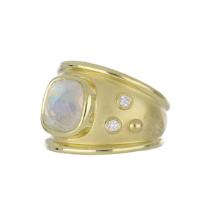 Estate Adler 18K Gold Faceted Rainbow Moonstone Ring with Diamonds