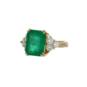 Estate 18K Gold Rectangular Emerald and Diamond Ring