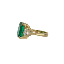 Load image into Gallery viewer, Estate 18K Gold Rectangular Emerald and Diamond Ring
