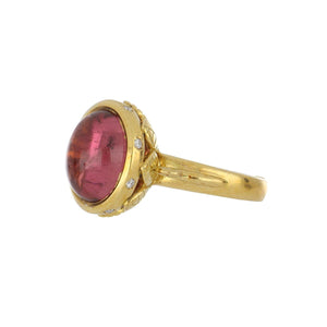 Temple St. Clair 18K Gold Cabochon Pink Tourmaline Ring with Diamonds