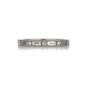 Platinum Channel-Set Baguette and Round Diamond Eternity Band