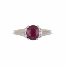 Load image into Gallery viewer, Estate Oval Ruby and Diamond Platinum RIng

