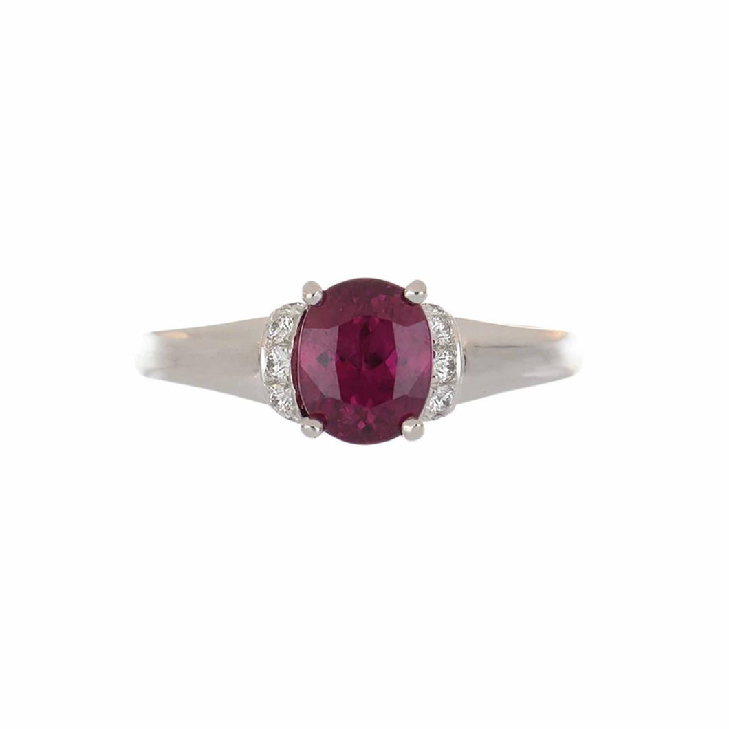 Estate Oval Ruby and Diamond Platinum RIng