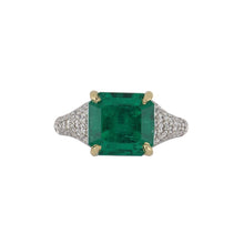 Load image into Gallery viewer, Bespoke Platinum Colombian Emerald Ring with Pave Diamonds
