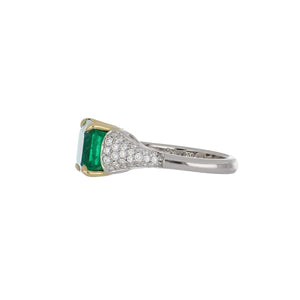 Bespoke Platinum Colombian Emerald Ring with Pave Diamonds