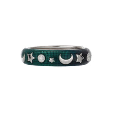 Load image into Gallery viewer, Hidalgo 18K White Gold Green Enamel Band with Diamonds
