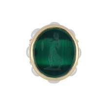Load image into Gallery viewer, Vintage 1990s 18K Gold Green Chalcedony Intaglio Ring with Pearls
