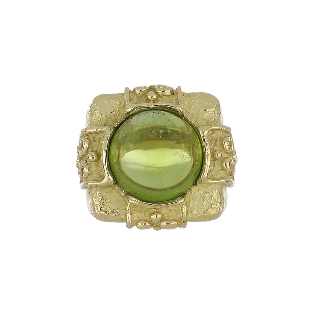 Estate Katy Briscoe 18K Gold Squared Scrollwork Ring with Peridot