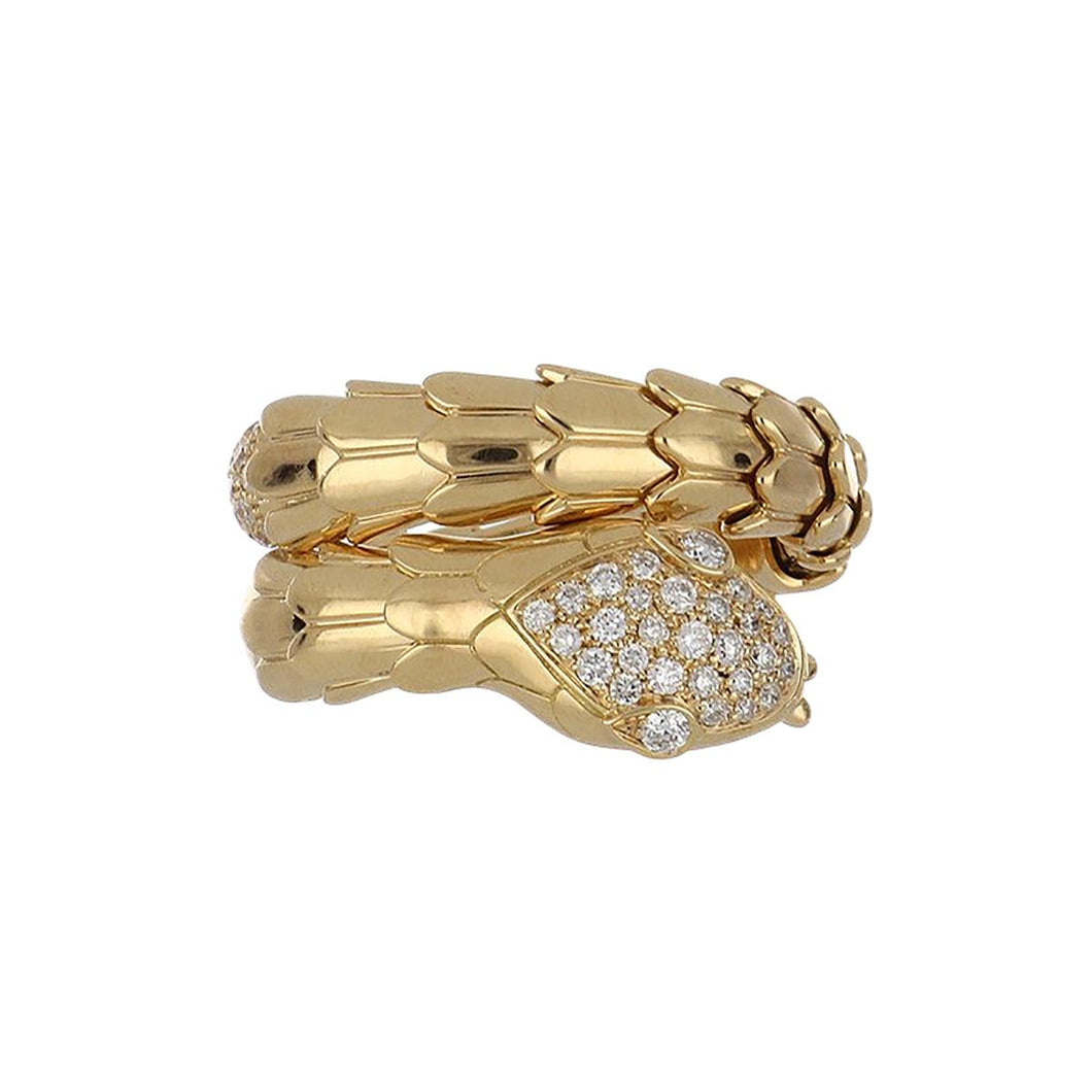 Italian 18K Gold Serpent Ring with Diamonds