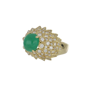 Vintage 1970s 18K Gold Emerald and Diamond Ring