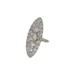 Edwardian Platinum and 18K Gold Diamond Navette Ring