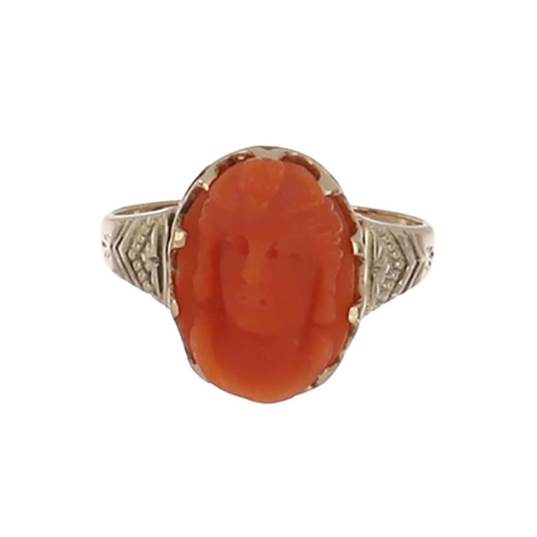 Late Victorian 14K Gold Coral Cameo Ring