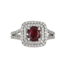 Load image into Gallery viewer, 14K White Gold Ruby and Double Halo Diamond Ring
