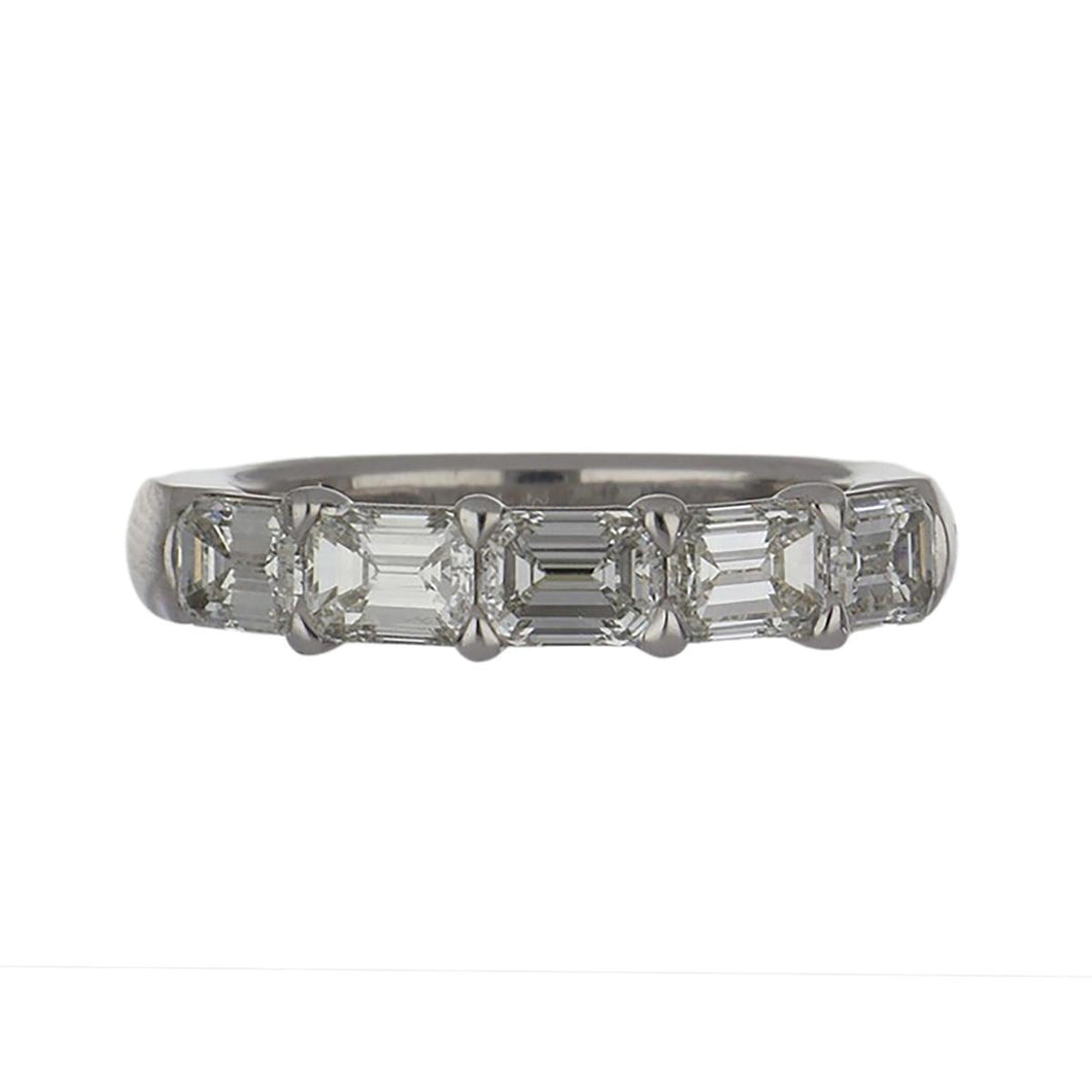 Platinum Horizontally Set Emerald-cut Diamond Half Band