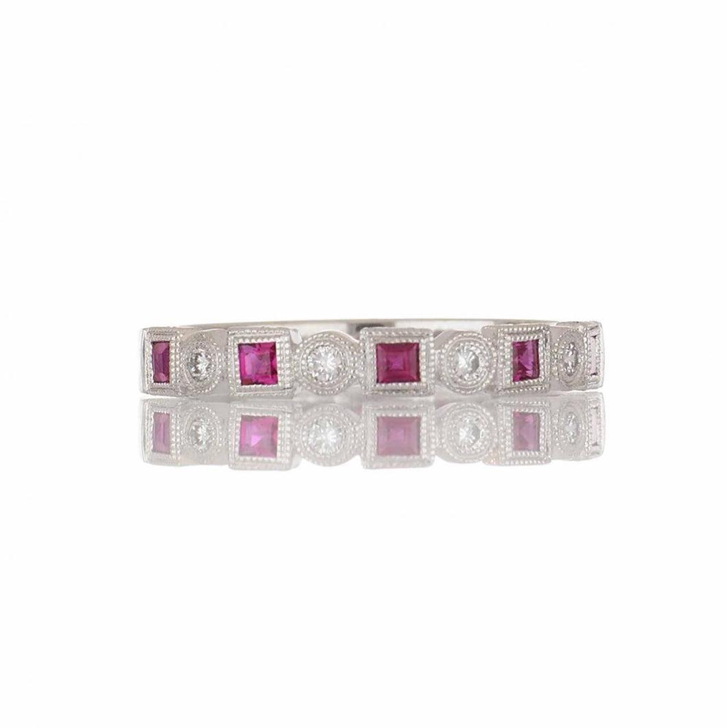 14K White Gold Ruby and Diamond Band