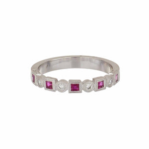 14K White Gold Ruby and Diamond Band