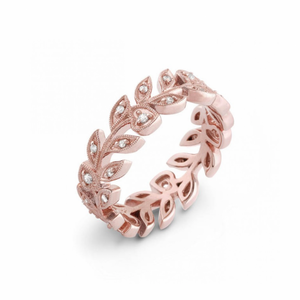 14K Rose Gold Leaf Design Eternity Band with Diamonds