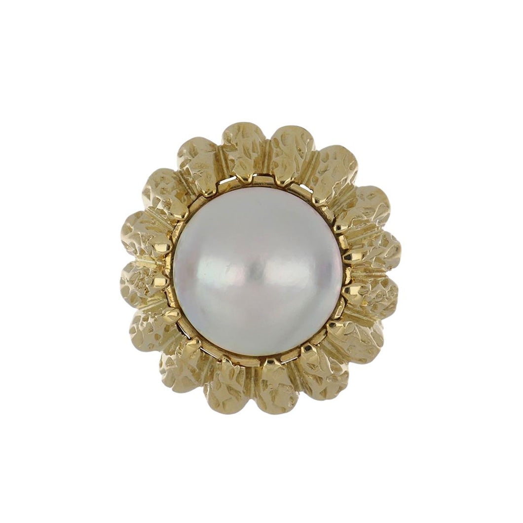 Vintage 18K Gold Fluted Pearl Ring