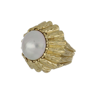 Vintage 18K Gold Fluted Pearl Ring