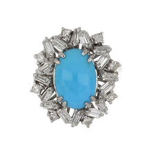 Load image into Gallery viewer, Mid-Century 14K White Gold Turquoise and Diamond Cluster Ring
