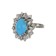 Load image into Gallery viewer, Mid-Century 14K White Gold Turquoise and Diamond Cluster Ring
