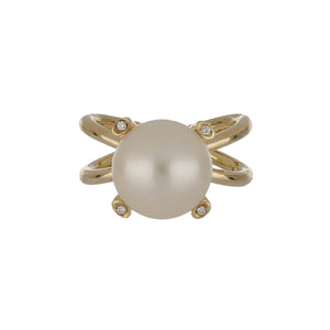 Estate 18K Yellow Gold Pearl and Diamond Ring
