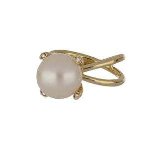 Estate 18K Yellow Gold Pearl and Diamond Ring