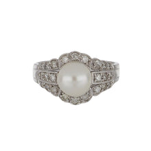 Load image into Gallery viewer, Estate 14K White Gold Pearl and Diamond Ring
