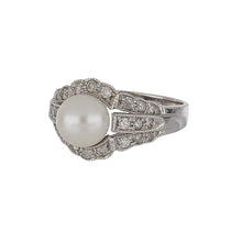 Load image into Gallery viewer, Estate 14K White Gold Pearl and Diamond Ring

