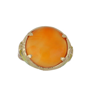 Arts & Crafts 14K Gold Carnelian Ring with Enamel