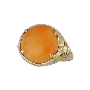 Arts & Crafts 14K Gold Carnelian Ring with Enamel