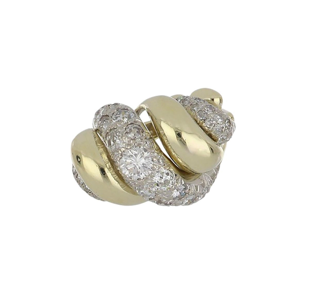 Retro 14K Two-Tone Gold Ring with Diamonds