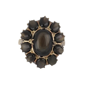 Retro 18K Gold Victorian Revival Black Star Sapphire Cluster Ring