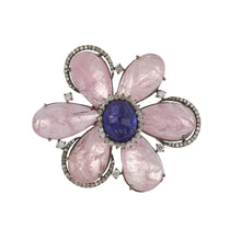Load image into Gallery viewer, Sterling Silver Rose Quartz &amp; Tanzanite Flower Ring
