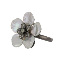 Load image into Gallery viewer, Sterling Silver  Pearl and Diamond Flower Ring
