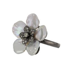 Sterling Silver  Pearl and Diamond Flower Ring