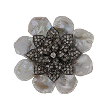 Load image into Gallery viewer, Sterling Silver Pearl and Diamond Oversized Cluster Ring
