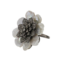 Load image into Gallery viewer, Sterling Silver Pearl and Diamond Oversized Cluster Ring
