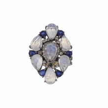Load image into Gallery viewer, Sterling Silver Moonstone, Sapphire, and Diamond Ring
