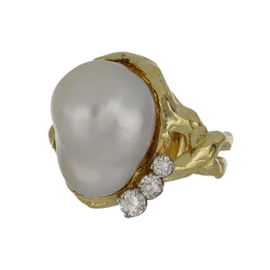 Vintage 1970s Boris LeBeau 18K Gold Baroque South Sea Pearl Ring