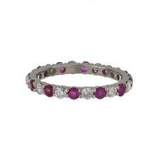 Load image into Gallery viewer, 14K White Gold Alternating Ruby and Diamond Eternity Band
