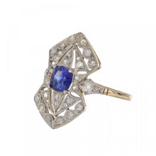 Load image into Gallery viewer, Edwardian Sapphire Platinum and 18K Gold Navette Ring
